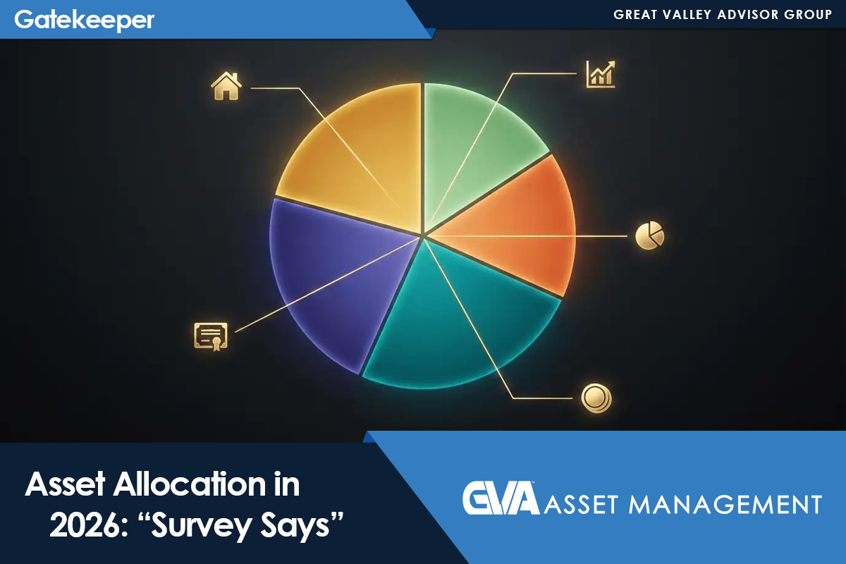 Pie chart infographic showing asset allocation by color with six segments and labeled icons for home, chart, document, and pie indicators, on a dark background.